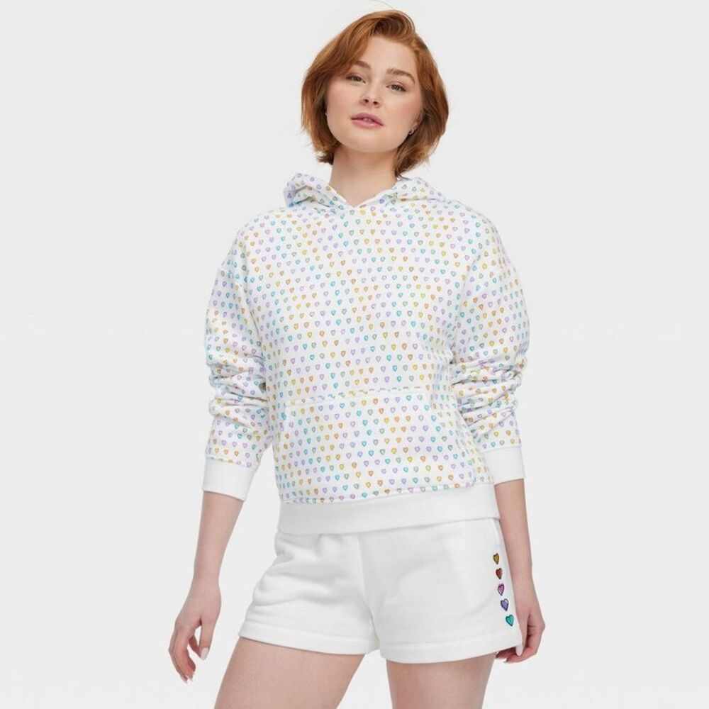 Women's Disco Hearts Wave Shorts White - Project Bunny XXS